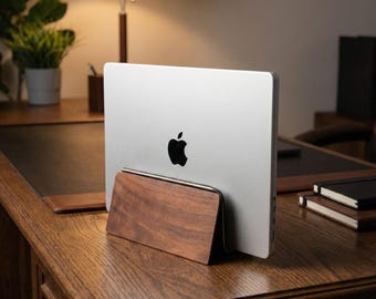 Vertical Laptop Stand | Heavy 2lb Weighted Base | Felt Lined MacBook Pro Dock for Desk | Clamshell Mode Space Saving Holder