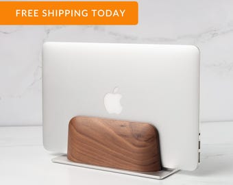 Adjustable Vertical Laptop Stand, Walnut Laptop Holder, Desk Organizer, Home Office Decor, Adjustable by Allen Key, 8.5 x 3.25 x 3.25 inches