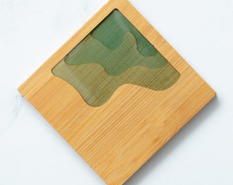 Ocean Waves Turquoise Epoxy Bamboo Coasters (Set of 4)