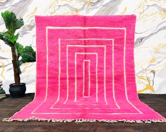 Moroccan handmade rug - Modern Living room rug - Pink Area Carpet - Geometric Wool Rug.