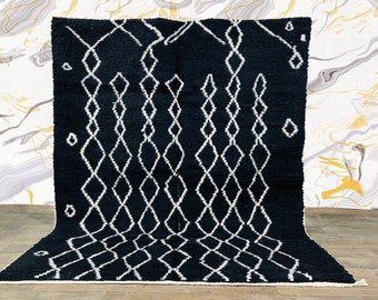 Custom Made Carpet - Moroccan rug Black - Handmade Wool rug -Black And White Rugs.