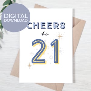 Printable Cheers to 21 Birthday Card | Instant Download | Happy 21st Birthday Printable Card | 5x7 Twenties Greeting Card for Daughter, Son