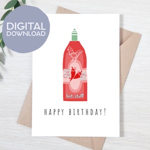 Hot Stuff stampabile Biglietto di buon compleanno / Download digitale istantaneo / Biglietto stampabile con salsa piccante piccante / Biglietto d'auguri 5x7 per lei, per lui