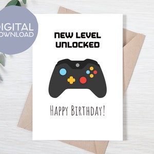 Biglietto d'auguri stampabile per videogiochi sbloccato nuovo livello / Download istantaneo / Gioco al livello superiore Compleanno stampabile / Biglietto d'auguri 5x7 per bambini