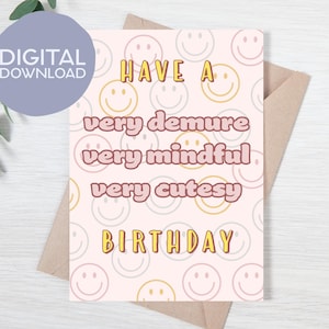 Afdrukbare zeer ingetogen, zeer attente, zeer schattige verjaardagskaart | Digitale kaart Y2K-bubbellettertype verjaardag | Direct downloaden | 5 x 7 verjaardagskaarten voor haar