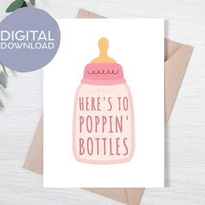 Carte postale imprimable « Poppin' Biberons » | Carte de fête de naissance | révélation de la grossesse à la famille | Téléchargement instantané | Carte 5 x 7 pouces pour futurs parents