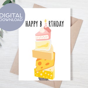 Tarjeta de cumpleaños imprimible con temática de Ratatouille, ratón y queso / Descarga instantánea / Tarjeta imprimible de cumpleaños de ratón adorable / Tarjeta divertida de 5x7 para un amigo