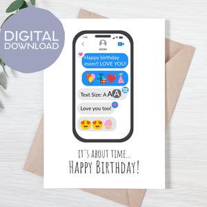 Carte d'anniversaire imprimable avec zoom avant pour maman | Téléchargement instantané | Imprimable d'anniversaire drôle iMessage pour iPhone | Salutations 5 x 7 pour maman