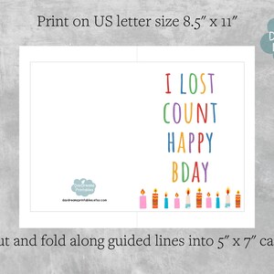 Printable Funny I Lost Count Happy Birthday Card | Instant Download ...
