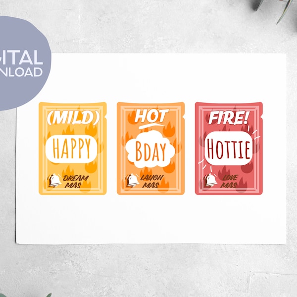 Printable Taco Bell Style Birthday Card | Instant Download | Mild Hot Fire Sauce Printable Card | Happy Birthday Hottie | 5x7 Greeting Card