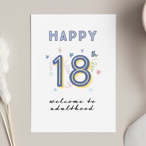 Printable 18th Birthday Card | Instant Download | Welcome to Adulthood ...