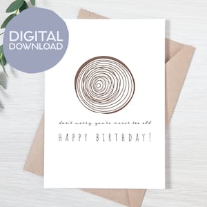 Tarjeta de feliz cumpleaños imprimible "No te preocupes, nunca eres demasiado mayor" / Descarga digital instantánea / Tarjeta de cumpleaños imprimible / Tarjeta de felicitación de 5x7 para padres