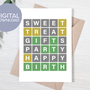 Carte d'anniversaire imprimable sur le thème Wordle | Téléchargement instantané | Carte imprimable d'anniversaire de jeu à la mode | Carte de vœux 5 x 7 pour ami, enfant, famille