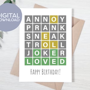 Tarjeta de cumpleaños ingeniosa divertida del tema Wordle imprimible / Descarga instantánea / Cumpleaños del juego de moda / Tarjeta de felicitación 5x7 para hermano, hermana, hermano
