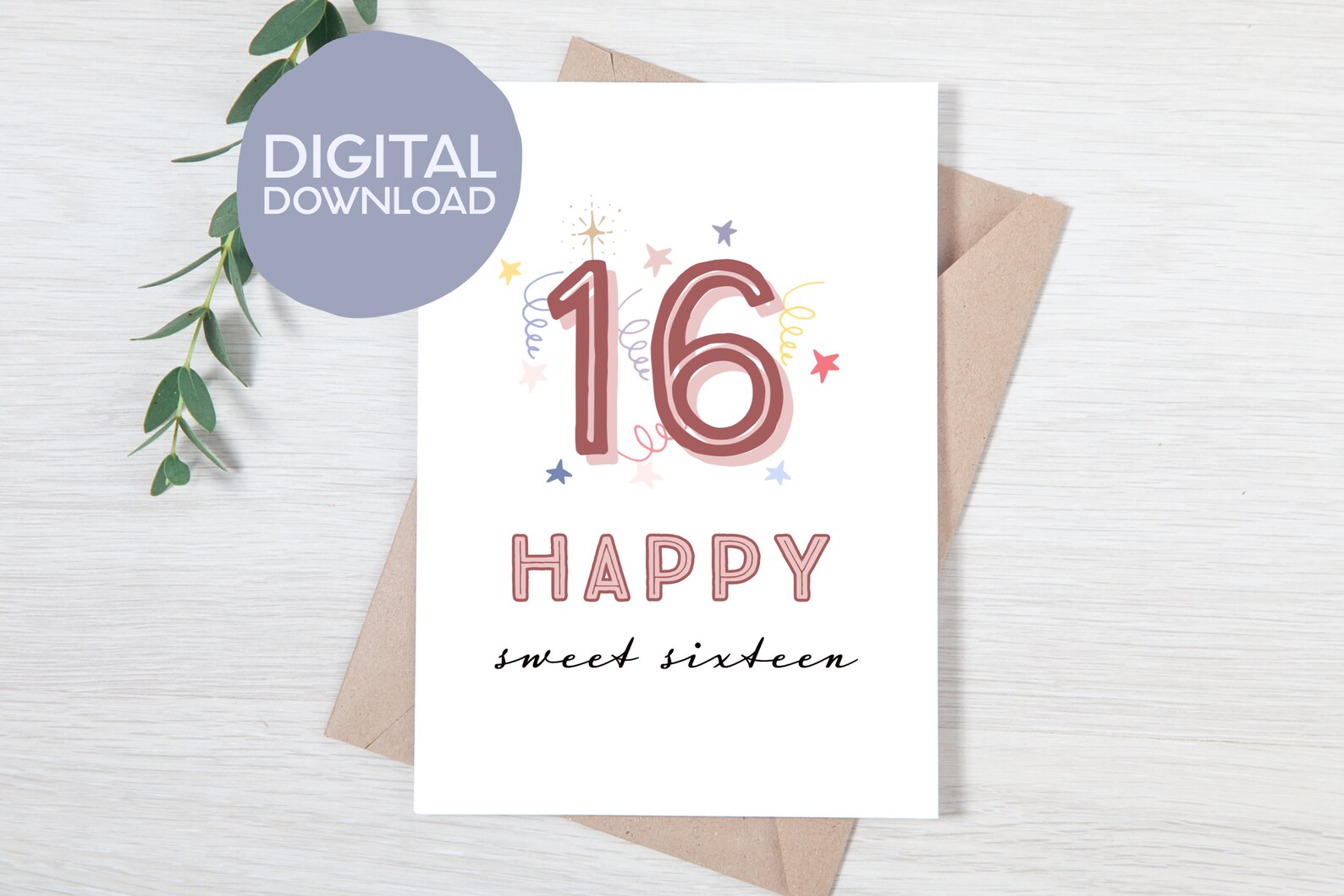 Printable Sweet 16 Birthday Card for Girl Instant Download Special 16th ...