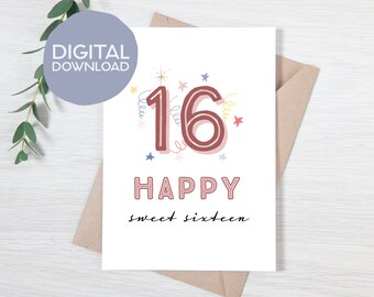 Printable Sweet 16 Birthday Card for Girl | Instant Download | Special 16th Birthday Printable Card | 5x7 Greeting Card for Daughter, Friend