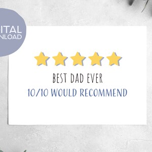 Druckbare Best Dad Ever 10/10 würde Vatertagskarte empfehlen | Sofortdownload | Geburtstags Papa | 5x7 Dad's Love von Tochter, Sohn, Frau