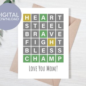Jogo de Palavras para Imprimir: Cartão de Amor para Mães Sobreviventes de Câncer | Download Instantâneo | Comemoração de Aniversário para Sobreviventes de Câncer de Mama | Cartão Mãe Campeã 5x7