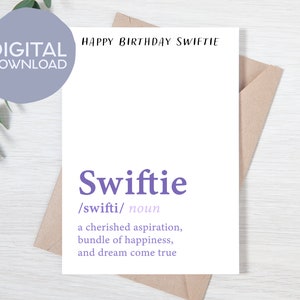 Tarjeta de cumpleaños de definición de Taylor Swift Swiftie imprimible / Descarga instantánea / Feliz nacimiento-Tay, Eras Tour / Tarjeta de cumpleaños de felicitación 5x7 para Swiftie