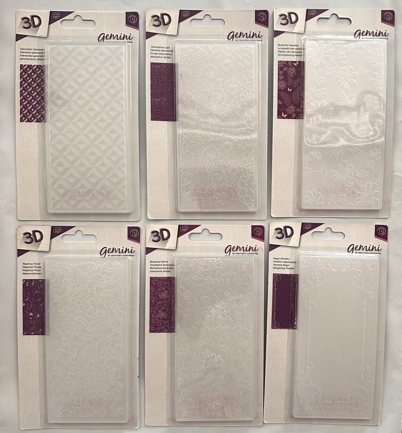 3D Embossing Folders Set of 6 Gemini 2.75 X 5.75 3D Embossing Folders