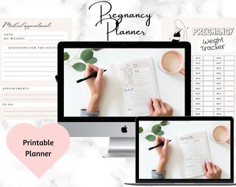 Druckbare Schwangerschaftsplaner-Namensideen, liebes Babybrief, Medikations-Tracker, Termin-Tracker, Gewichts-Tracker, Checkliste für die Krankenhaustasche