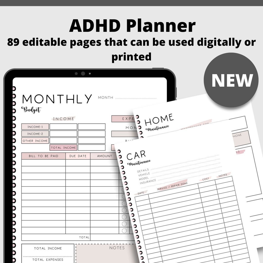 ADHD Home Managment Planner-adhd Planner-adhd Journal-adhd Organizer-wellness  Planner-food Tracker-meal Planner-adhdprintable-neurodivergent - Etsy, image size:1080x1080