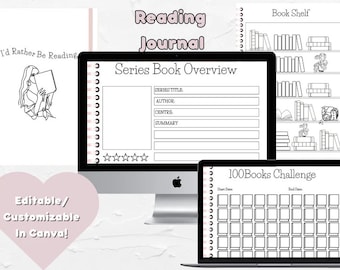May include: A digital reading journal with a spiral binding, featuring a cover with the text "I'd Rather Be Reading" and a line drawing of a person reading. The journal includes pages for series overviews and a 100 Books Challenge.