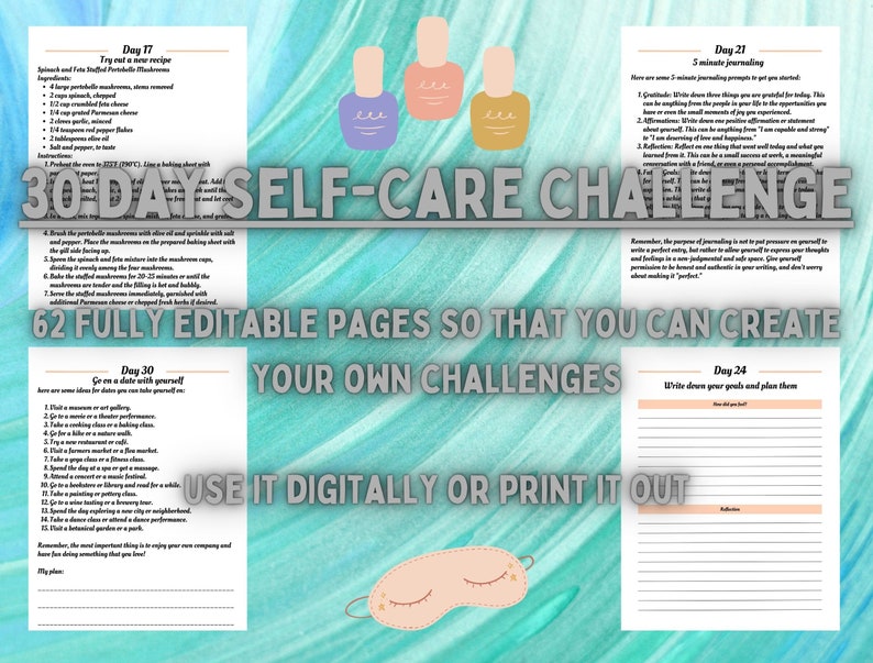 30 Day Self Care Challenge-editable Canva Template-self Love Challenge ...