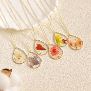 Gedruckte Blume Halskette-Brautjungfer Geschenk-Getrocknete Blume Schmuck-Geburtstag Geschenk für Her-Jubiläum Geschenk-Personalisiertes Geschenk