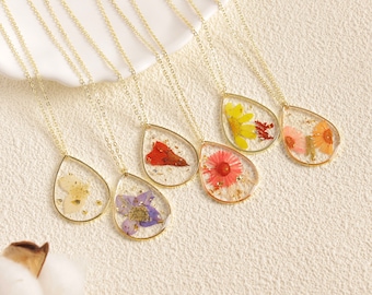 Birth Flower Necklace-Pressed Flower Necklace-Bridesmaid Gift -Dried Flower Jewelry-Birthday Gift for Her-Anniversary Gift-Personalized Gift