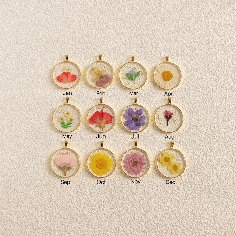 Personalized Birth Flower Necklace Pressed Flower Necklace real Flower