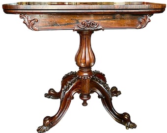 Turn-of-the-century Victorian Rosewood Expandable Game Table with Carved Base All Original