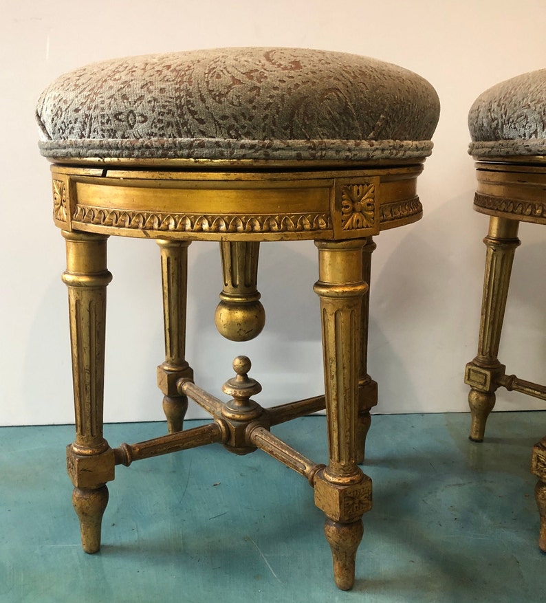 Pair of Turn of the Century Gilded Swivel Top Vanity Stools Etsy