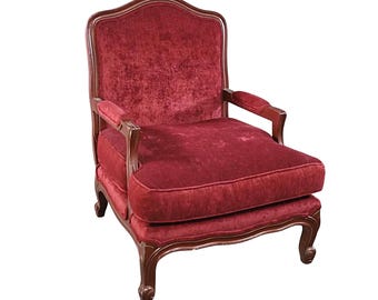 Antique French Style Mahogany & Red Velvet Arm Chair