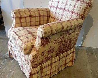 Vintage Red Plaid and Toile Club Chair