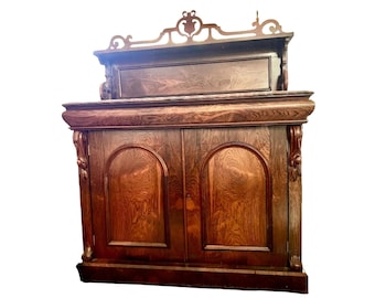 Large Victorian Mahogany & Rosewood Server Sideboard Chiffonier Buffet Turn of the Century
