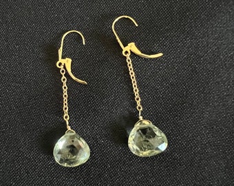 Aquamarine 13mm and 14K Gold Dangling Earrings