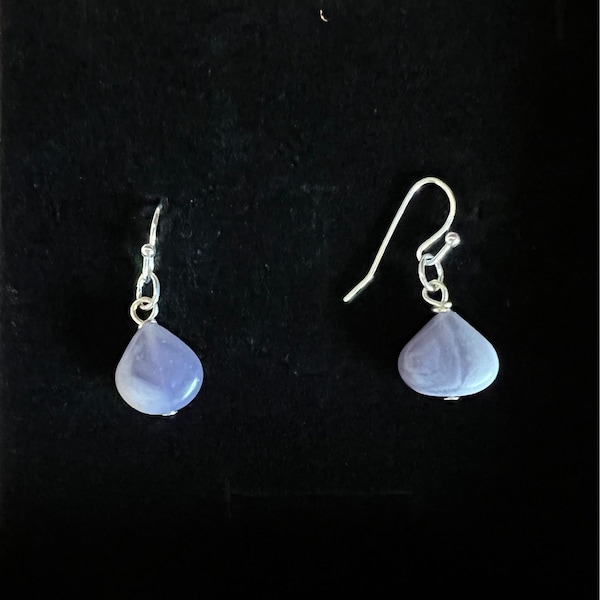 Purple/Blue Chacedony semi precious stone with sterling silver petite dangling Earrings.