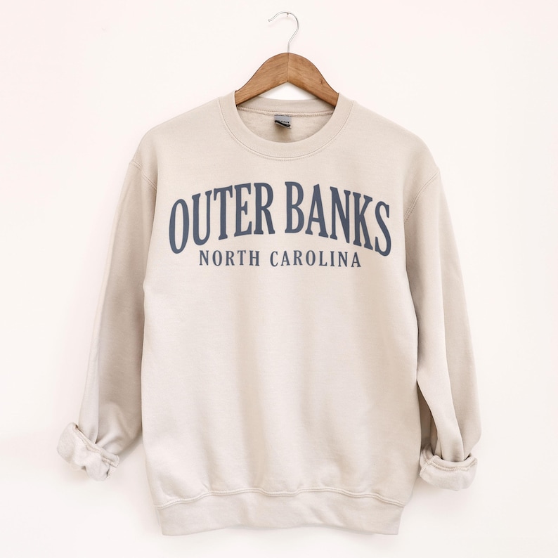 Outer Banks North Carolina Sweatshirt, Vintage Style City Crewneck Pullover image 1