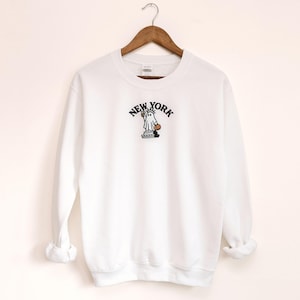 Embroidered Halloween Ghost Statue of Liberty Sweatshirt, New York City Coffee Pumpkin Jack O Lantern, Unisex Pullover, Fall Autumn Top,