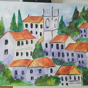 Tuscany Italy Watercolor Painting: Original Italy Art Print 18x24