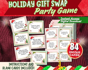 Christmas Gift Exchange Game- White Elephant Gift Exchange Cards, Holiday Present Swap, Printable Christmas Game, Christmas Family Game