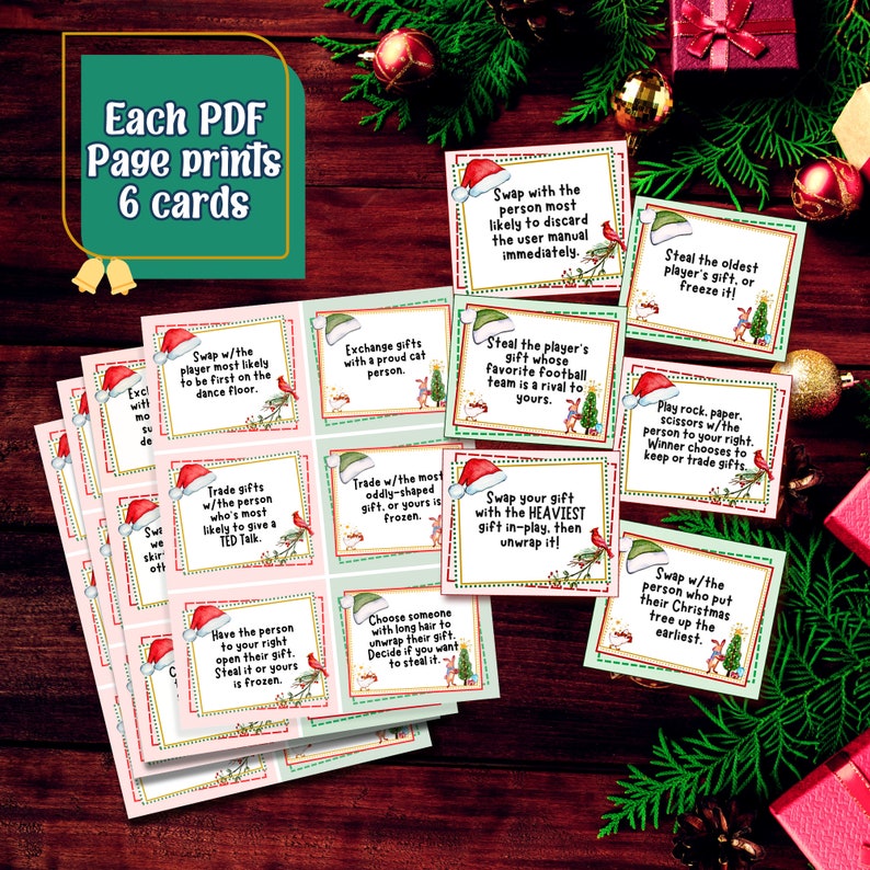 Christmas Gift Exchange Game White Elephant Gift Exchange Cards