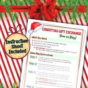 Great Adult gift exchange game, Friendsmas game and Pass the Gift Game! This Christmas gift exchange game digital download will make for a great Christmas adult game. White elephant game instructions included, along with christmas gift tags.