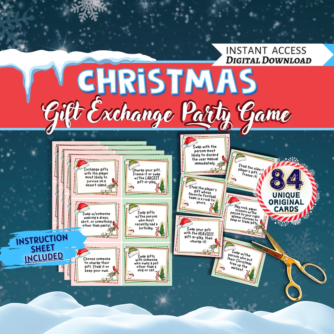Christmas Gift Exchange Game White Elephant Gift Exchange Cards