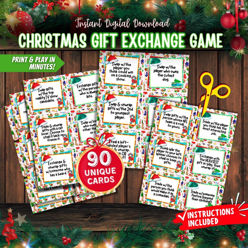 Great Adult gift exchange game, Friendsmas game and Pass the Gift Game! This Christmas gift exchange game digital download will make for a great Christmas adult game. White elephant game instructions included, along with christmas gift tags.