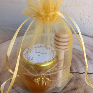 Mini pot de miel personnalisé 40ml avec petit sac doré image 1