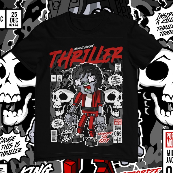 Thriller Mich63l J6cks0n Premium Funko Pop Cartoon T-Shirt Template Design Ready for DTG DTF PNG file Digital Download
