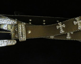 Western Cowgirl Rhinestone Bling Belt, Crosses, Lots of Bling, Size Large