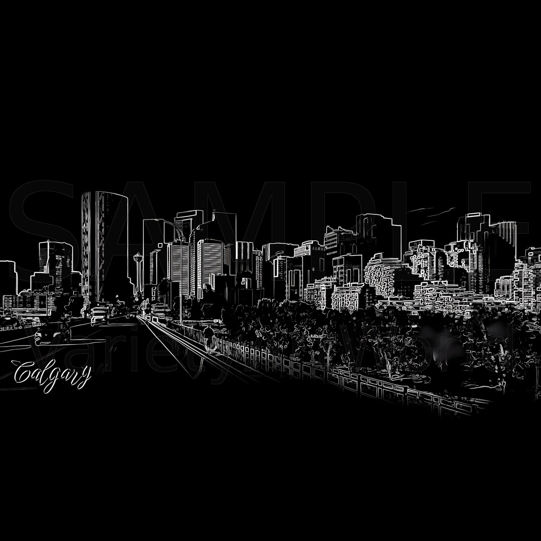 Calgary Line Art City Skyline B&W Line Print Calgary Etsy